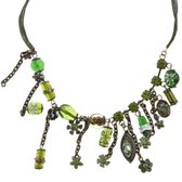 Collier Behave - femme - vert - pendentifs - perles - pierres - 45 cm