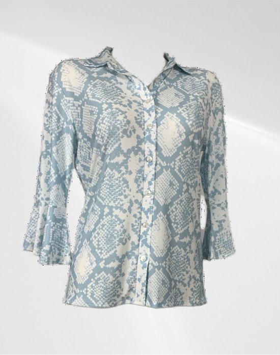 Angelle Milan - Casual blouse - Blauwe print - Travelstof - Maat XXL - In 5 maten verkrijgbaar