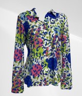 Angelle Milan - Casual blouse - Blauw en groen panterprint - Travelstof - Maat M - In 5 maten verkrijgbaar