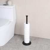 Vrijstaande toiletrolhouder, badkamertoiletrolhouder, opbergstandaard met zware verzwaarde voet voor normale en jumborollen, zwart