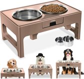 Hondenbakstandaard, hondenbakrek voor voederautomaten, hoogte van de hondenbak, 2 antislip roestvrijstalen hondenbakken, verstelbare voederbakstandaard (kaki)
