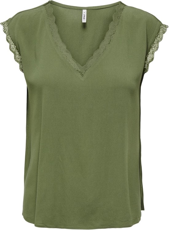 Only T-shirt Onljasmina S/s V-neck Lace Top Noos 15252241 Olivine Dames Maat - XL