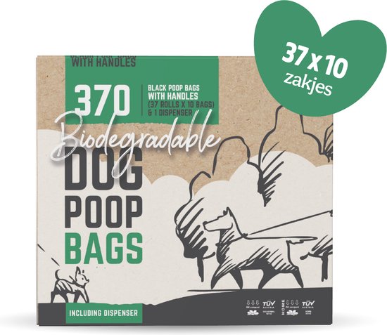 Sacs à crottes de chien - biodégradables - biodégradables - sacs à crottes de chien avec poignées avec distributeur - 37 rouleaux de 10 sacs