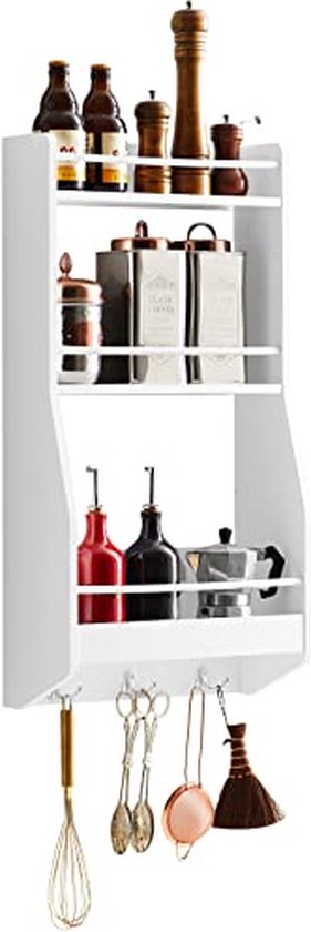 Wandmonteerbare kruidenrek organisator, hangende kruidenplank met haken keukenopbergrek voor kruiden, specerijen (afmetingen: 60 cm, kleur: groen