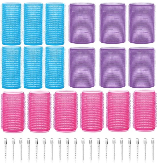 Krulspelden set 18 rollers - 3 maten - Incl. 20 haarklemmen - Haar - Kleef - Rollers - Groot - Heatless Curls - Hair curler - Zonder hitte - Krullers