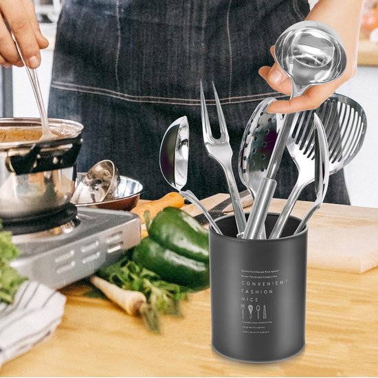 Porte-Ustensiles De Cuisine En Acier Revêtu Noir - Égouttoir à Couverts Compact Et Pratique Pour Plan De Travail
