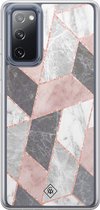 Casimoda® hoesje - Geschikt voor Samsung Galaxy S20 FE - Stone grid marmer / Abstract marble - 2-in-1 case - Schokbestendig - Geometrisch patroon - Verhoogde randen - Paars, Transparant