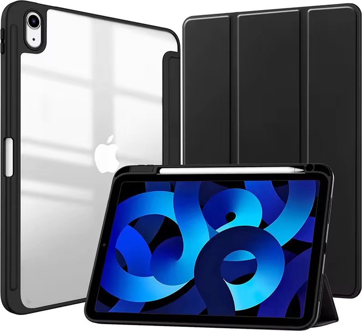 Techgrip Tablet Hoes Geschikt voor iPad Air 4 en iPad Air 5 2020-2022 - 10.9 inch Smart Cover Tablet hoes met Aan en Uit functie - Bookcase hoes met styluspen opbergvak Zwart