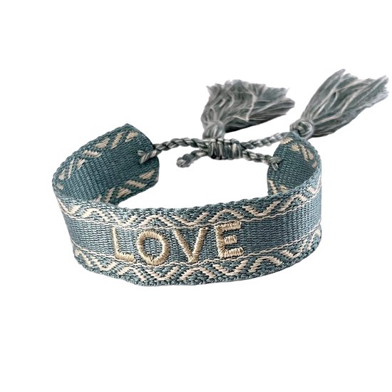 Geweven Armband - LOVE - Turquoise/Goud - Dames - Lieve Jewels