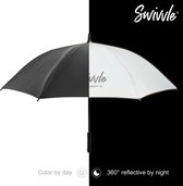 Swivvle® reflecterende paraplu opvouwbaar - Stormparaplu enorm zichtbaar in het donker – 360° reflector panelen dubbele laag - Hoge kwaliteit - Mat zwart - Ø 105 cm - Luxe grip - Model Phyto