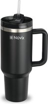 Novix® Drinkfles met rietje - Thermosfles - Met handvat - Zwart