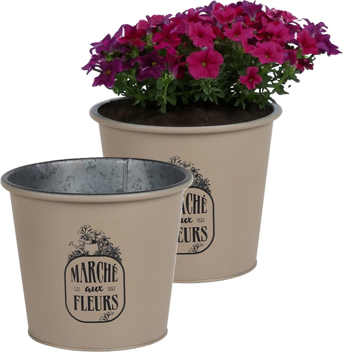 Goedkoopste Sunnydays /plantenpot/bloempot - 2x - zink - taupe - D19 x H16 cm