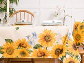 Tafelkleed - Luxe Gobelinstof - Flora - Zonnebloem - Zonnebloemen - Gele bloemen - Vierkant 100 x 100 cm