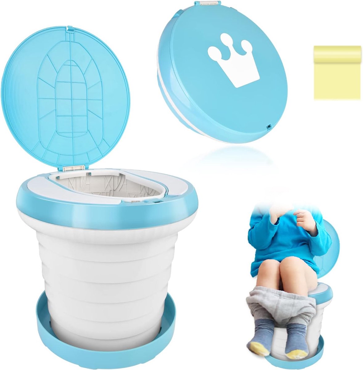 potjestraining voor kinderen, potjestrainer voor jongens en meisjes, opvouwbaar reispotje voor kinderen met reinigingszak, voor binnen en buiten (blauw)