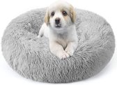 Pluche Ronde Katten- en Hondenbed - Donut Design - Kleine en Middelgrote Honden - Wasbaar - Fluffy - Antislip Bodem - Lichtgrijs-60