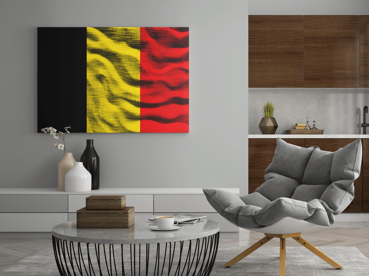 Canvas Schilderij - Belgische Vlag Wanddecoratie - 90x60 cm