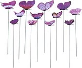 12 vrolijke vlinders op stokken / tuindecoratie / zowel binnen als buiten / Paars