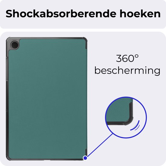 Étui pour tablette vert foncé avec coins absorbant les chocs et protection à 360°.
