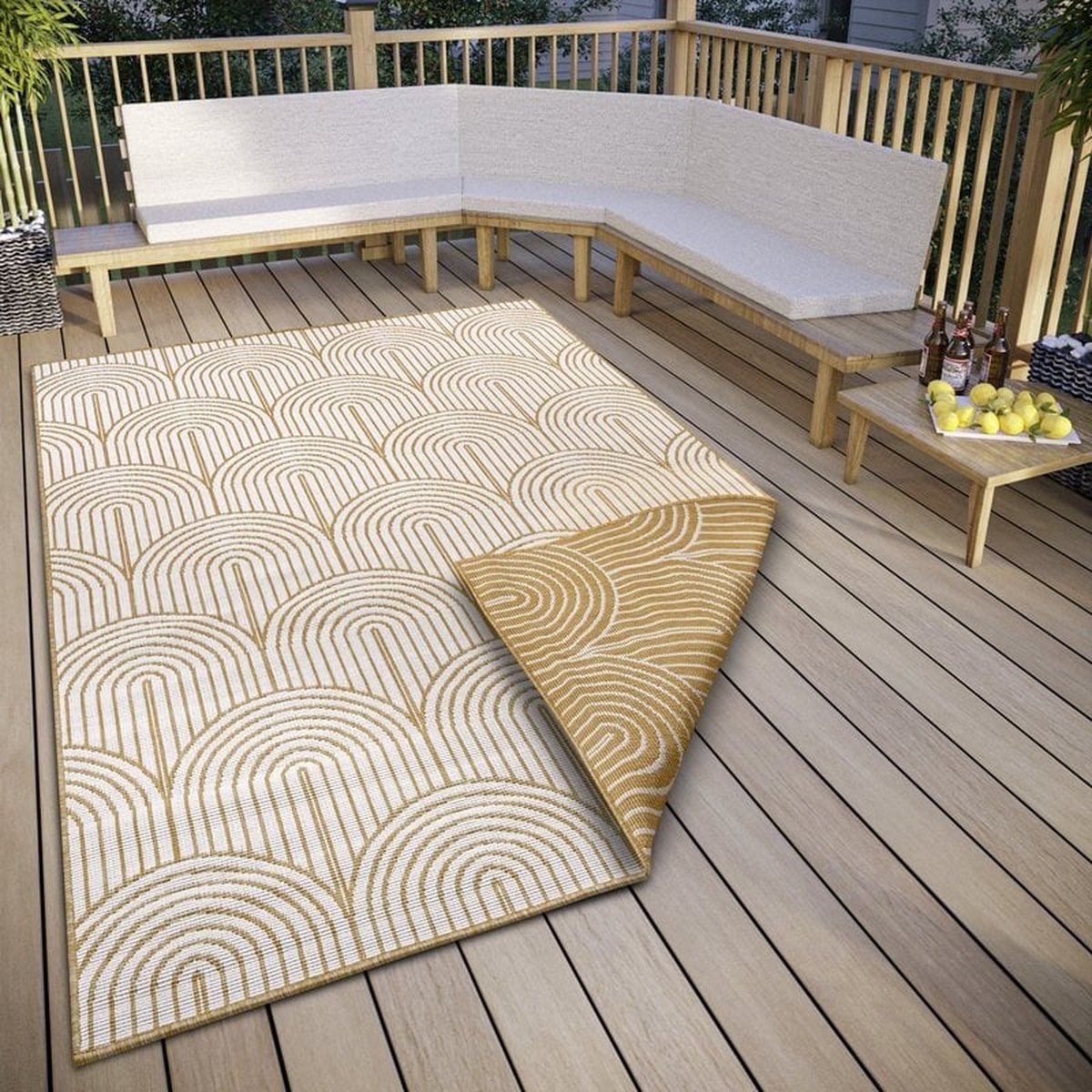 flycarpets Laagpolig Binnen & Buitenkleed Omkeerbaar vloerkleed - Pangli - Oker - 200x290 cm