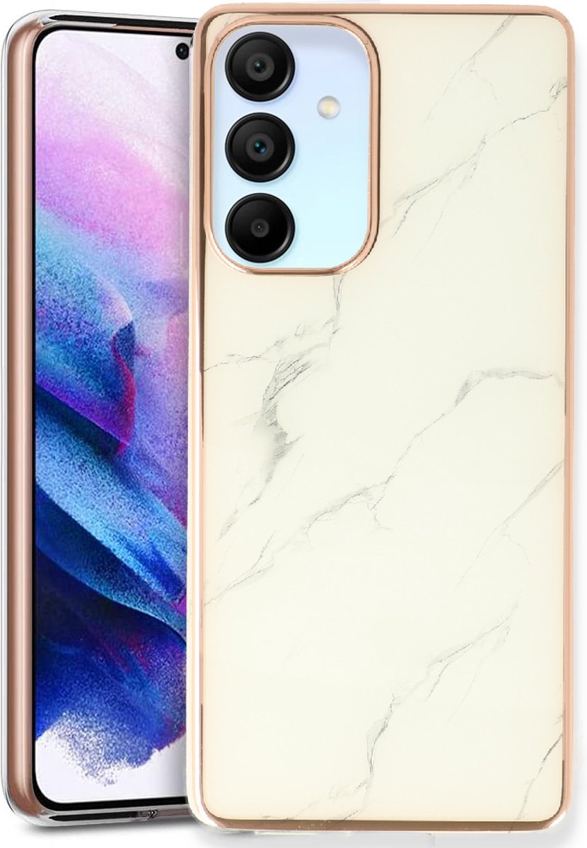 Casemania Hoesje Geschikt voor Samsung Galaxy A25 - Wit - Siliconen Marmer Back Cover