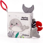 Yippiez - Dolphin - Zacht knisperboek baby - box speelgoed - sensorisch - leren - stof – pakkende kleuren – circus leven- kraamkado – kraamcadeau