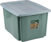 Opbergbox avec Couvercle 45L - Boîte de Rangement 55 x 40 x 30 cm - Convient pour Vêtements, Décorations de Noël et Documents - Facile à Empiler - Plastique - Vert