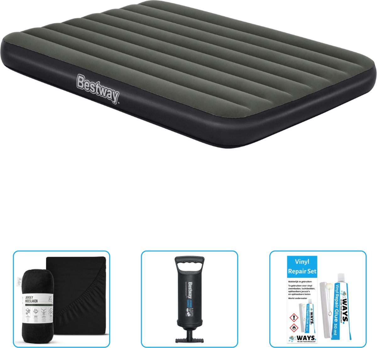 Bestway luchtbed - Twijfelaar- 137 x 191 x 25 cm - Groen - Inclusief Hoeslaken - Pomp en Reparatieset