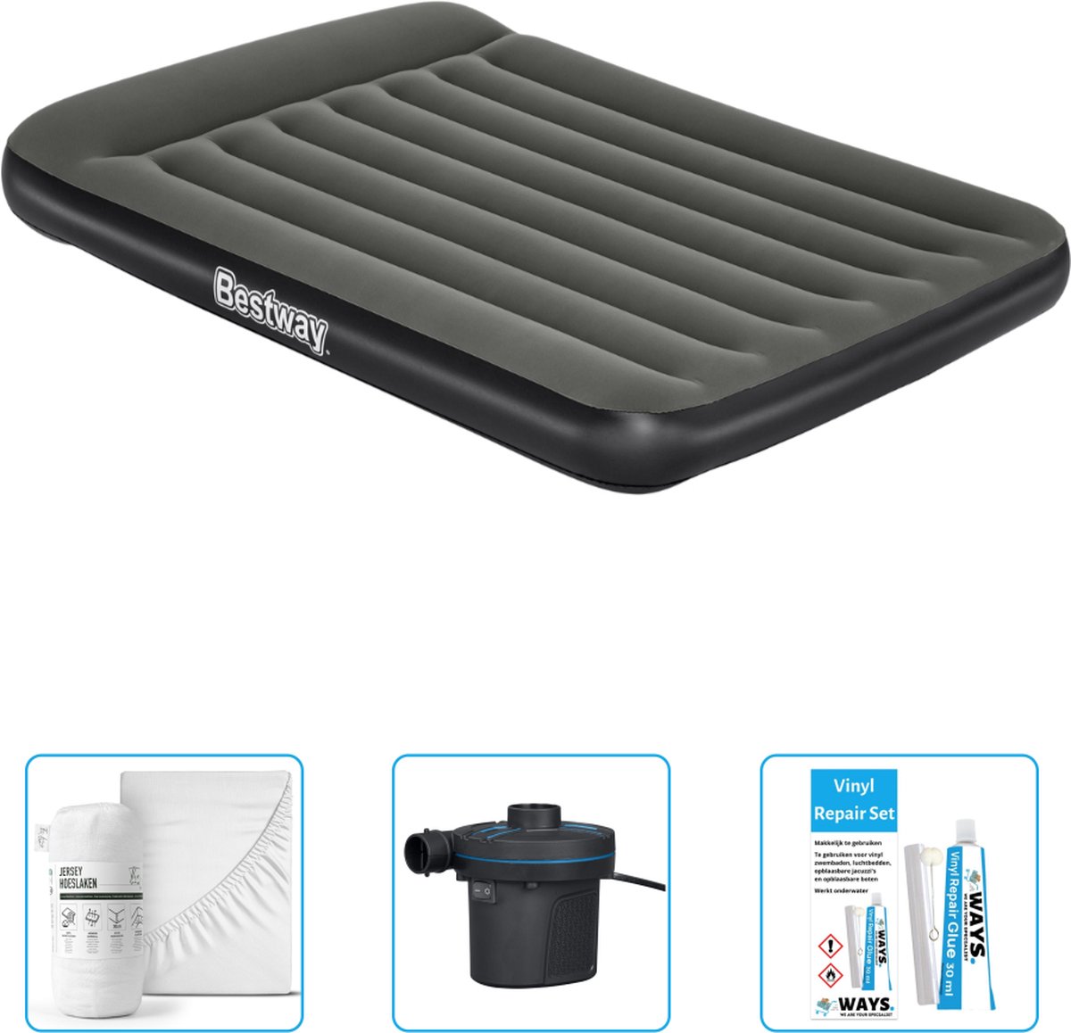 Bestway luchtbed - Twijfelaar - 137 x 191 x 30 cm - Groen - Inclusief Hoeslaken - Pomp en Reparatieset