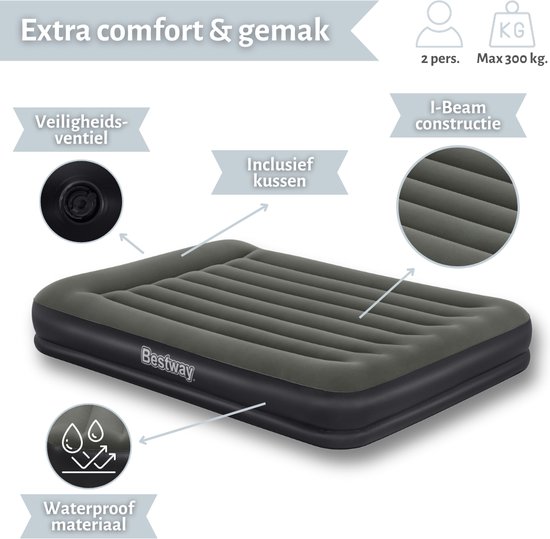 Bestway luchtbed - 2-Persoons - 152 x 203 x 36 cm - Groen - Inclusief Pomp en Reparatieset van Bestway — afbeelding 5