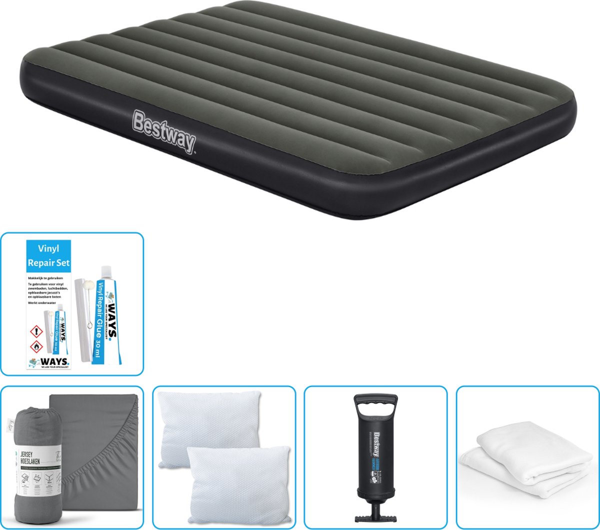 Bestway luchtbed - Twijfelaar- 137 x 191 x 25 cm - Groen - Inclusief Hoeslaken - Kussen - Kussenbeschermer - Pomp en Reparatieset
