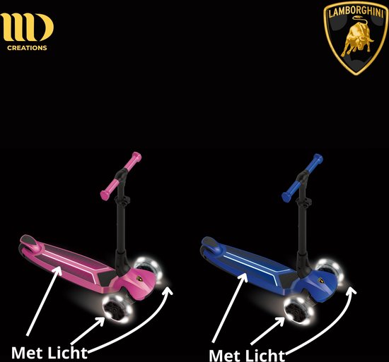 Trottinette Lamborghini Enfant 3-8 Ans – Jusqu'à 50 Kg – Roues LED, Pédale Lumineuse – Hauteur Réglable (65-80cm)