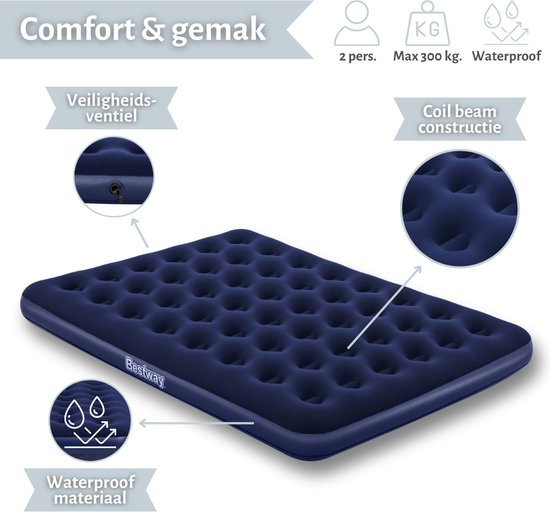 Bestway luchtbed - 2-Persoons - 152 x 203 x 22 cm - Blauw - Inclusief Hoeslaken - Kussen - Kussenbeschermer - Pomp en Reparatieset van Bestway — afbeelding 5