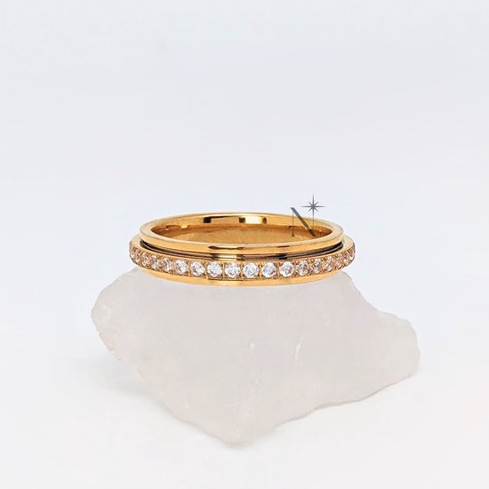Luminora Elevate Ring Goud - Fidget Ring Diamanten - Anxiety Ring - Stress Ring - Anti Stress Ring - Spinner Ring - Spinning Ring - Draai Ring - Maat 57 | ⌀ 18.2 - Wellness Sieraden