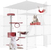 Cage pour chat - Enclos pour chat - Cage pour chat intérieure et extérieure - Caisse pour chat - 4 couches - 105x70x140CM - Wit