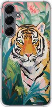 Shockproof hoesje - Geschikt voor Samsung Galaxy A55 - Tijger in de jungle - Extra sterke case - TPU/polycarbonaat - Print / Illustratie - Multi, Transparant