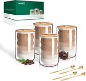 dubbelwandige koffieglazen - cappuccinokopjes - spiraalvormige - thermoglazen - theeglazen van borosilicaatglas - 4 stuks 400ML - met 4 lepels