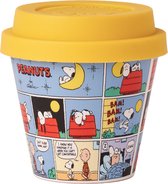 Quy Cup - 90ml Ecologische Reis Beker - Espressobeker "Peanuts Snoopy 10 FUMETTO” (STRIPBOEK) met Gele Siliconen deksel