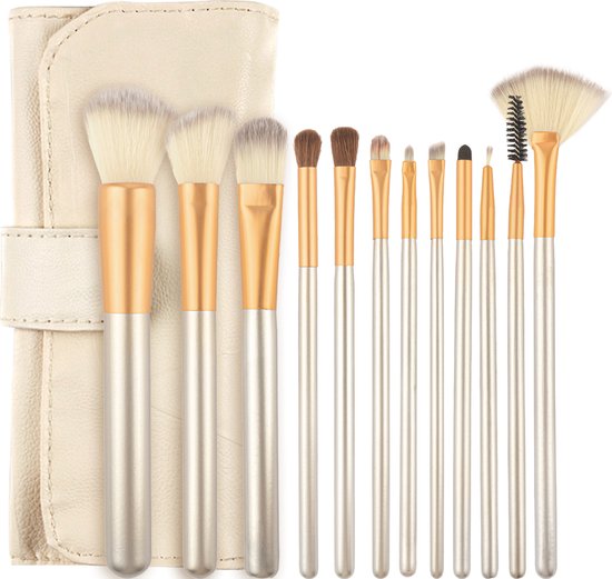 Make up kwasten set – Beige / goud – 12 delig