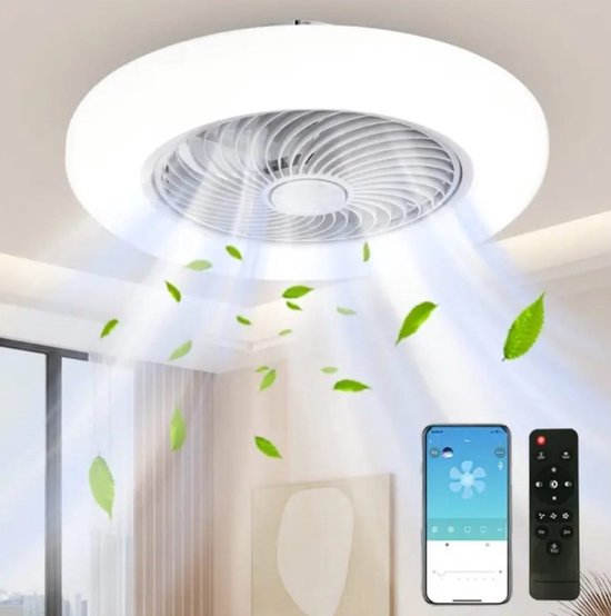 Ventilateur de plafond Smart Dakta® | Télécommande | Ventilateur de plafond | Lampe intelligente | Ventilateur de plafond avec Siècle des Lumières | APP utilisable | Ventilateur | Blanc | 3,5 KG