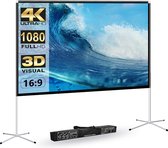 Buitenscherm met Standaard, Draagbaar Projectiescherm 100 Inch Opvouwbaar, 16:9 HD 4K Film Projectiescherm met Standaard Poten en Draagtas voor Binnen en Buiten, Projectieschermen, Achtertuin Projector