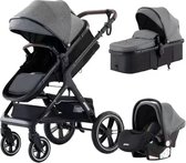 Wise® Luxe Kinderwagen 3 In 1 - Draagbare Reizen Kinderwagen - Hoge Landschap Aluminium Frame Pasgeboren Baby Kinderwagen - Auto stoel.