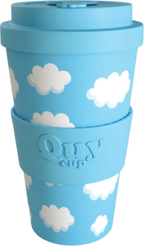Quy Cup Gobelet de voyage écologique 400ml - "Sky" - Bouteilles recyclées avec couvercle en silicone Blauw Clair 9x9xH15cm
