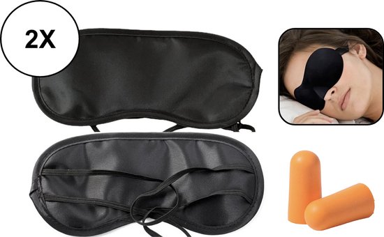 2x PD® - Slaapmasker met oordopjes - 2 setjes - Slaapmasker vrouwen - Slaapmasker mannen - Zwart - Slaapmaskers - Slaap masker
