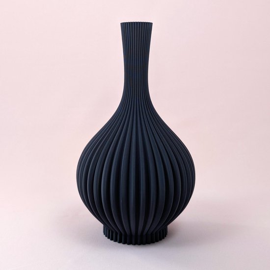 Dastium Home - 3D geprinte vaas Eline - Mat Donker Blauw - 40 cm - Vaas voor zijden bloemen - Woonaccessoires voor droogbloemen