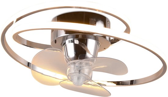 LED Plafondlamp met Ventilator - Plafondventilator - Trion Muaz - 38W - Aanpasbare Kleur - Afstandsbediening - Dimbaar - Rond - Chroom - Metaal
