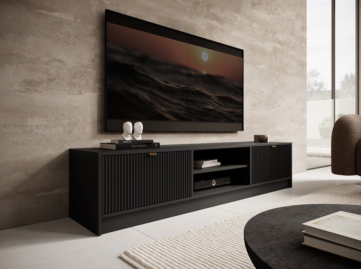 MEUBELLA TV-Meubel Tavares - Zwart - 180 cm