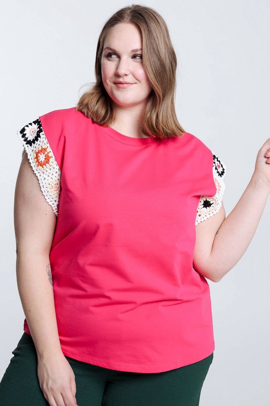 Paprika T-shirt uni avec manches colorées en crochet