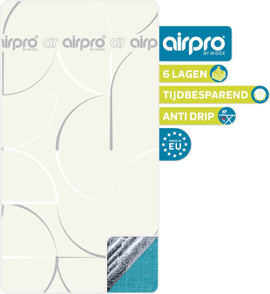 AIRPRO By Widex 6 laagse strijkdeken XL - 135 x 65 - Strijkmat - Strijkdeken voor op tafel - Tafelstrijkplank