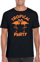 Bellatio Decorations Tropical party T-shirt heren - met glitters - zwart/oranje -carnaval/themafeest M