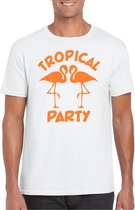Toppers in concert - Bellatio Decorations Tropical party T-shirt heren - met glitters - wit/oranje - carnaval/themafeest S
